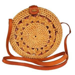 Amerii Round Rattan Handwoven Wicker Bag with Red Interior